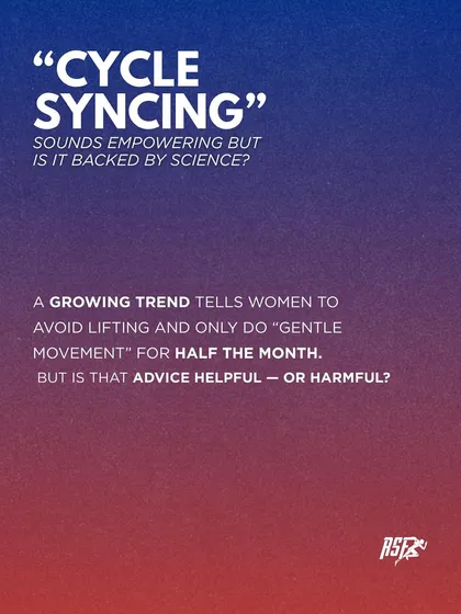 "Cycle Syncing" sounds empowering, but is it backed by science? This graphic questions the growing trend of telling women to avoid lifting for half the month, setting the stage for a science-based discussion.
