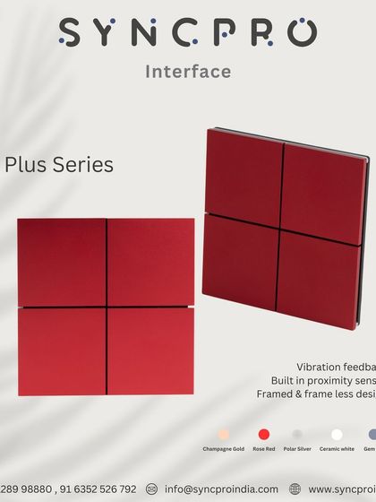 The Plus Series keypad in a bold rose red finish. This model features a built-in proximity sensor that wakes the panel as you approach and provides subtle vibration feedback with every touch.