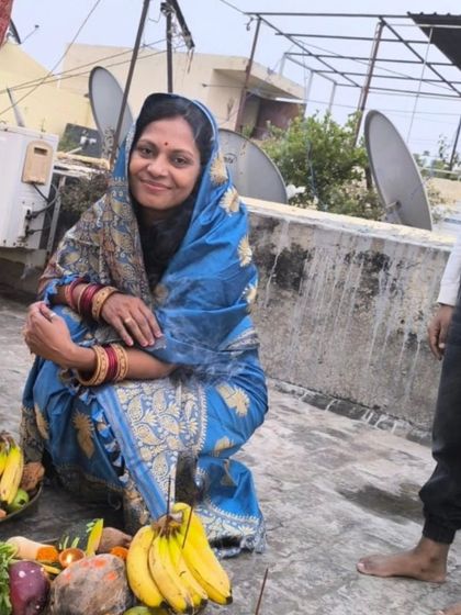 A candid moment of me during a traditional puja ceremony at home. My faith and my family values are deeply intertwined with my work and the authenticity of my products.
