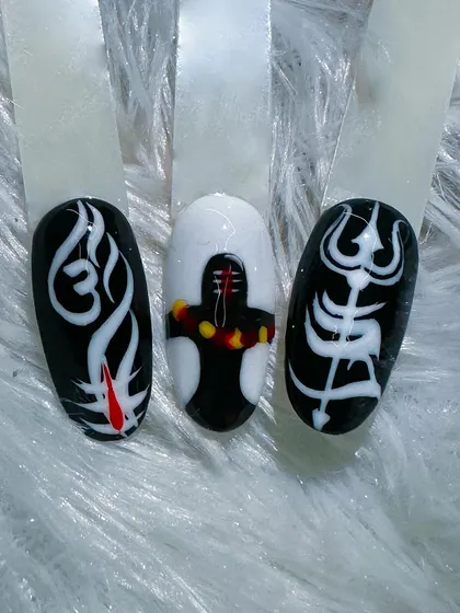 Har Har Mahadev. We create spiritual and festive designs like these, featuring symbols like the Om, Trishul, and Shivling, perfect for Mahashivratri.