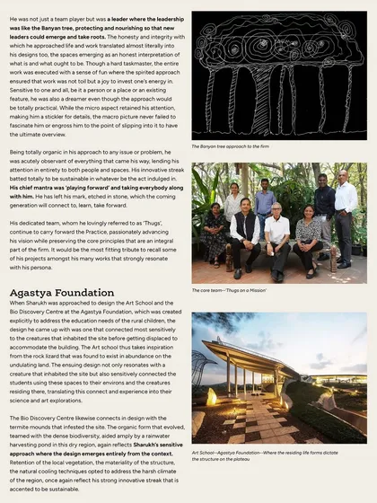 The Art School at Agastya Foundation, pictured here at dusk, was designed to inspire the rural children who use it. The structure takes its cues from the surrounding rock formations, creating a space that feels both protective and connected to the earth.