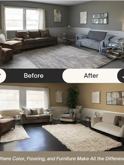 Small details can make a huge difference. This before-and-after graphic shows how changing the color, flooring, and furniture can completely transform the feel of a room.
