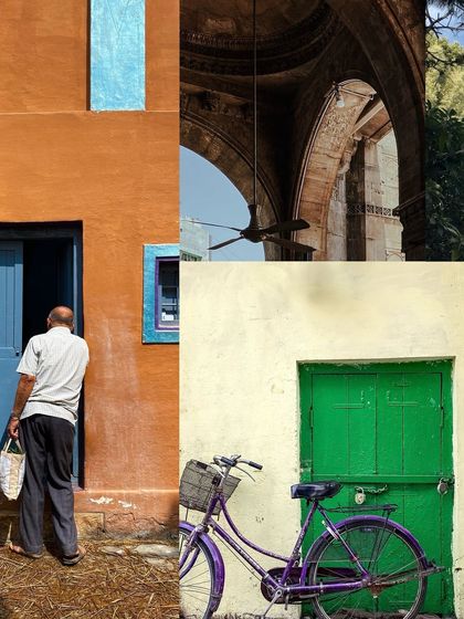A collage of colorful doors and windows, from a bright green shutter to an arched entrance, showcasing the varied architectural styles I encounter.