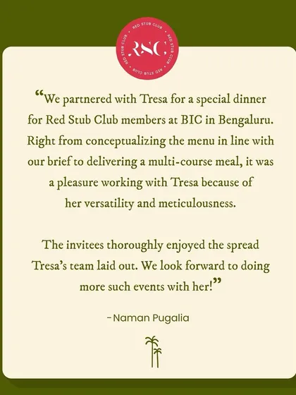 It was a pleasure to partner with the Red Stub Club for a special multi-course dinner. This is what they had to say about our collaboration. I work closely with you to understand your vision and then meticulously build a menu and experience that your guests will love.
