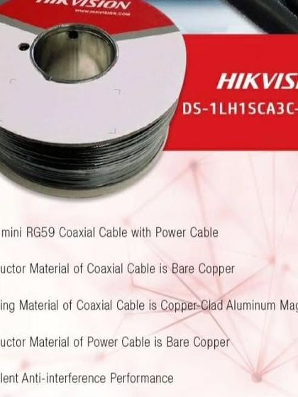 For reliable connectivity, I use Hikvision's 90m mini RG59 coaxial cable with a power cable. Its bare copper conductor and anti-interference performance ensure top-quality transmission.
