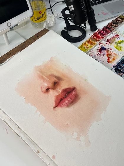 The nose and lips demo, shown on my easel. This view gives context to the workspace and the tools used.