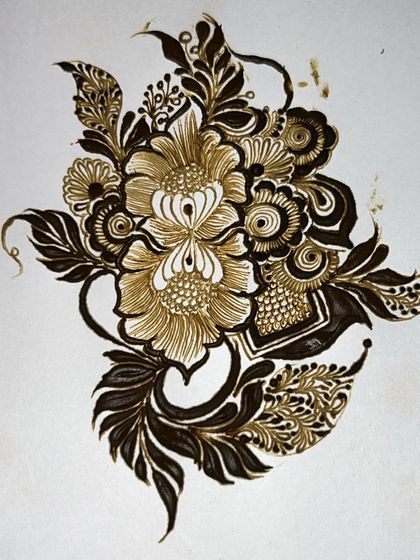 A finished floral bunch sketch. This design is ready to be used as inspiration for a beautiful semi-bridal mehendi.