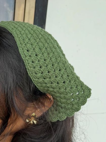 A side profile showing how the boho bandana sits. It’s a versatile piece that can be worn as a headband or to cover your hair.