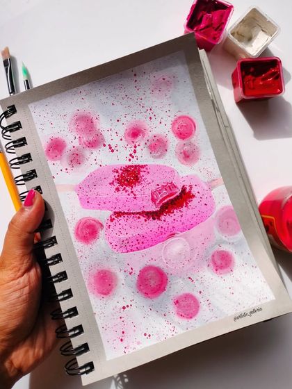 My entry for an art challenge with the color prompt "Rose, Pink." I painted these fun ice cream bars using gouache.