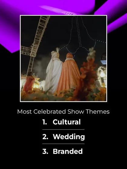 A graphic showing our most celebrated show themes: Cultural, Wedding, and Branded. This highlights our versatility in catering to different types of events.