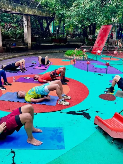 Glute bridges are a key exercise for strengthening the posterior chain, which is crucial for runners. Here's our Mahalaxmi group working on their core and glute strength.