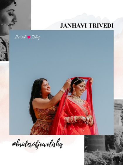 A collage of a real bride, Janhavi, on her wedding day, showcasing her journey to finding the perfect royal jewellery set with me.