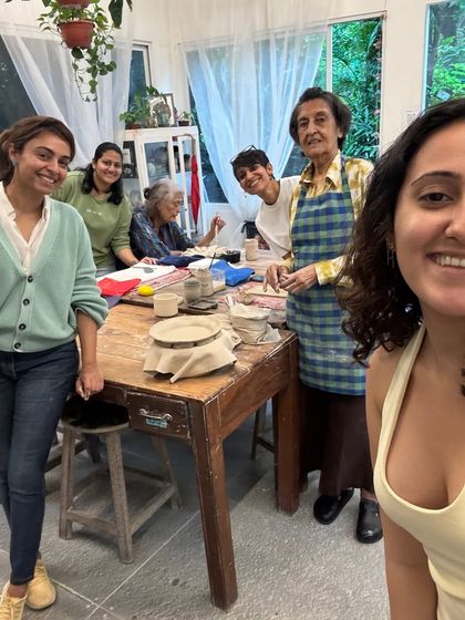 A happy selfie from one of our courses. We talk, we laugh, and yes, we also do some pottery. :)
