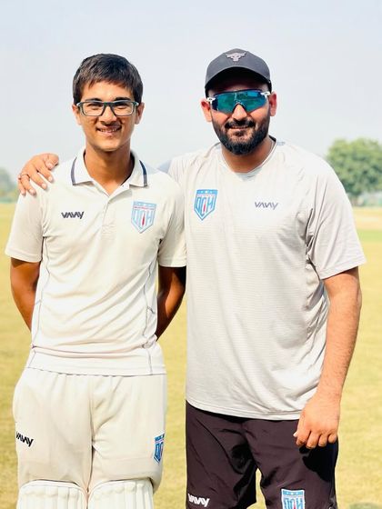 With Laksh Narang, celebrating his century. His consistency is a result of his dedication in training.