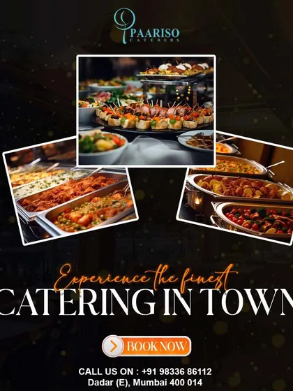 Experience the finest catering in town. This collage shows the variety we offer, from elegant appetizers to extensive buffet spreads for any occasion.