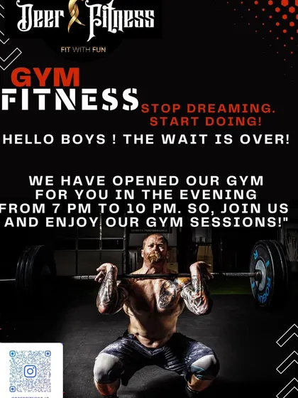 The wait is over for all the boys. Our unisex gym is open for you in the evening from 7 PM to 10 PM. Come join our sessions and start your fitness journey with us.