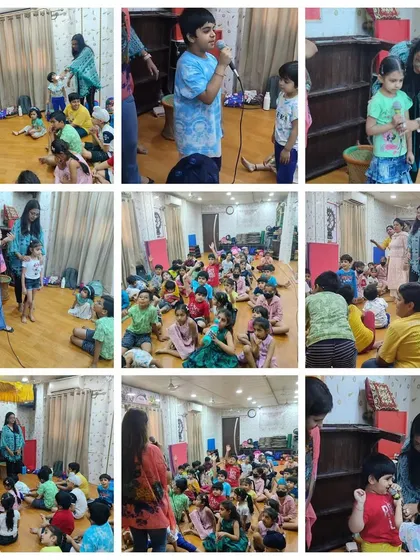 This collage captures moments from our social etiquette and public speaking workshops, where children learn to express themselves clearly and confidently.