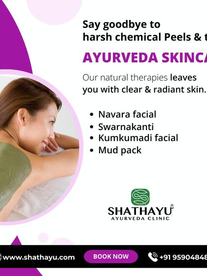 Say goodbye to harsh chemical peels and embrace Ayurvedic skincare. Our natural therapies, including the Navara facial, Swarnakanti, Kumkumadi facial, and mud packs, leave you with clear, radiant, and healthy skin.
