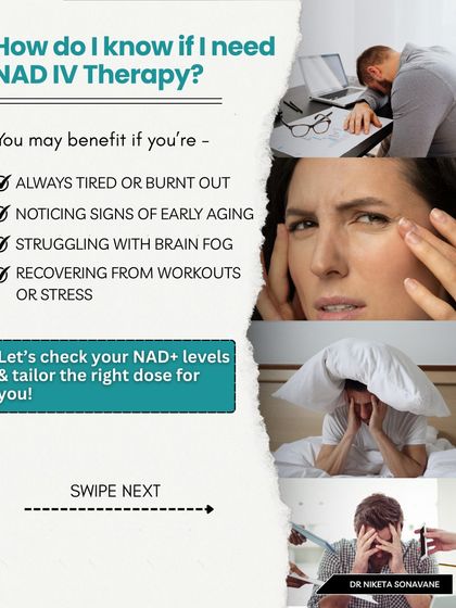 How do you know if you need NAD+ IV Therapy? If you're always tired, noticing early signs of aging, or struggling with brain fog, you may benefit. We can check your levels and tailor the right dose for you.