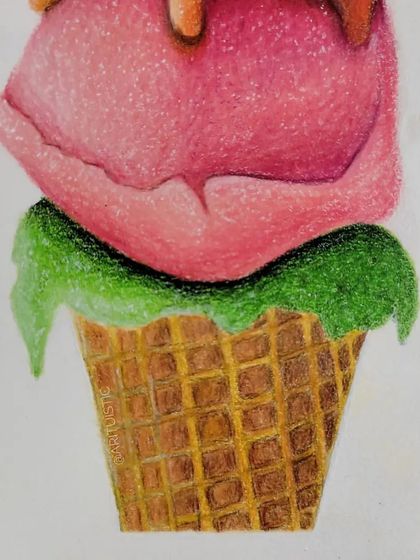 A close-up of the bottom two scoops and the cone, showing the waffle texture.