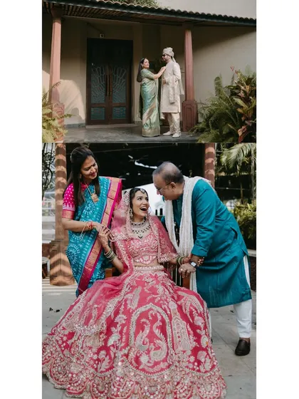 A collage capturing heartwarming moments between the bride and her parents before the ceremony, filled with love and emotion.