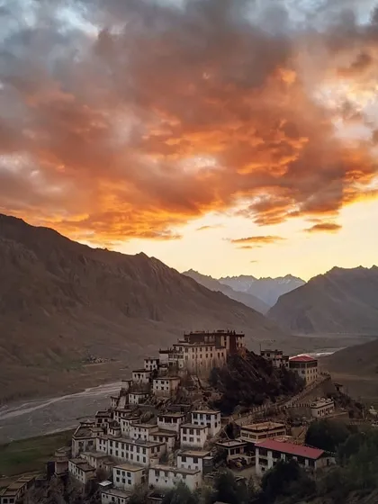 An epic sunset over the Key Monastery in Spiti. The sky just explodes with color. This is one of those moments on the trip where you just stand in awe of the beauty of the Himalayas.
