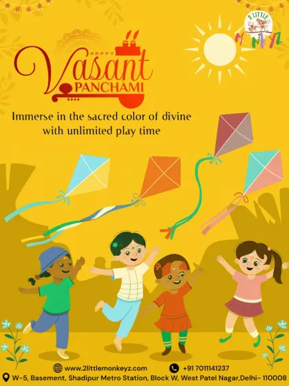 Happy Vasant Panchami! We celebrate the arrival of spring with unlimited playtime, letting kids immerse themselves in joy and fly high like kites. It's all about "chhoti si duniya, badi si masti!"