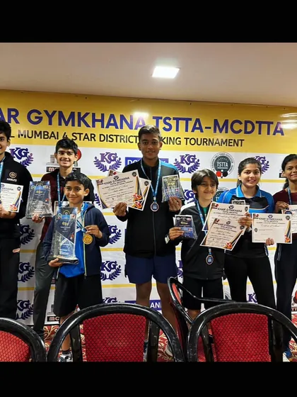 A collage of our winners at the combined Mumbai Suburb TSTTA and Mumbai City MCDTTA district tournament, showcasing the depth of talent at our academy.