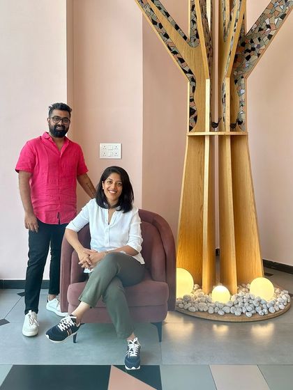 It's been a while, so we just wanted to say hello. This is us, Sonal and Aniketh, at a recently completed project site. We are the founders and lead designers at Studio Ipsa, and we pour our hearts into every space we create.