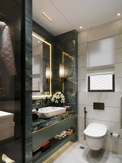 This view shows the bathroom's connection to a walk-in closet, highlighting our expertise in creating integrated and functional master suites.