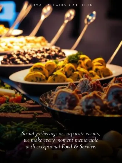 Whether for social gatherings or corporate events, I make every moment memorable with exceptional food. This shot provides a close-up view of a buffet line, highlighting the variety and appetizing look of the dishes.