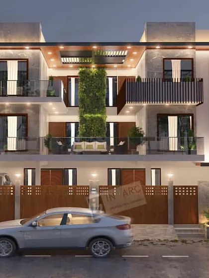 This is a glimpse into a 13,000 sq. ft. residence currently in design. My goal here is to create a contemporary villa that connects with its surroundings, featuring elements like a double-height terrace and a vertical garden.