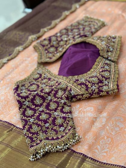 The full layout of the purple zardosi blouse.