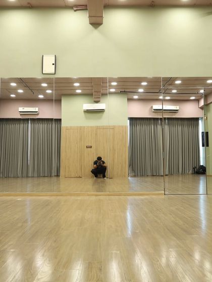 Another angle of our spacious, well-lit studio, ready for your next rehearsal or class.