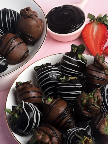 Introducing the ultimate winter treat: chocolate-covered strawberries. I use dark and milk chocolate to create these delectable bites. They are available for a limited time only!