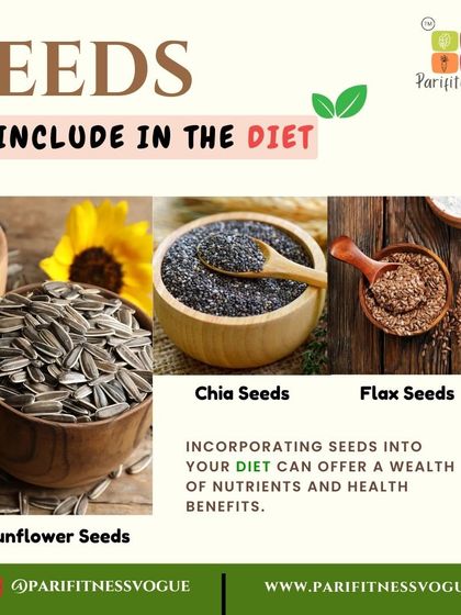 Seeds are a powerhouse of nutrients. I recommend incorporating chia seeds, flax seeds, and sunflower seeds into your diet to get a wealth of health benefits, including fiber, omega-3s, and essential minerals.