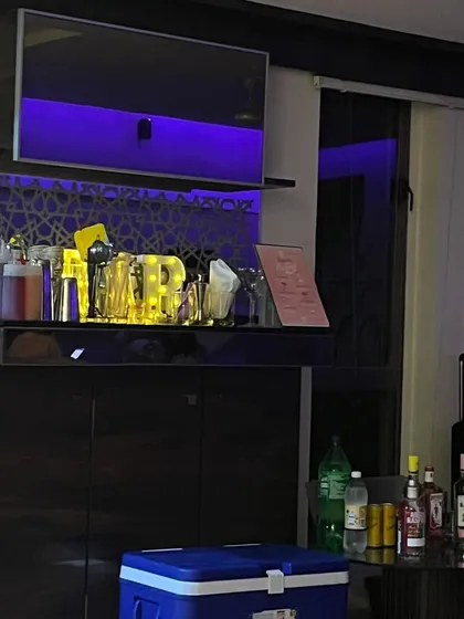 Our compact bar setup for an indoor birthday party. We can fit a full-service bar into any corner of your home.