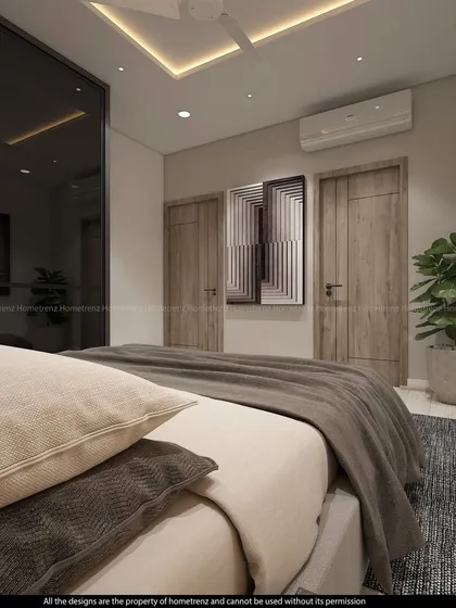 A perspective from the bed, showing the clean lines and uncluttered feel of the guest room.