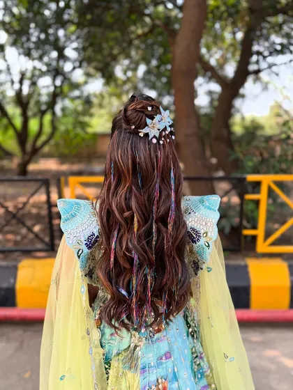 Another shot of the beautiful and unique carnival hairstyle. It's perfect for a bride who wants to stand out and have fun with her look.