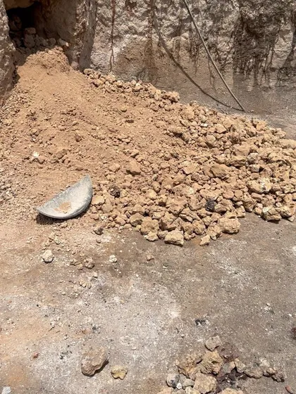 Our search for the best local materials is an adventure. Here is a pile of raw limestone, excavated from a kiln we discovered near Coimbatore. This is the source material for the natural lime we use in our mortars and plasters.