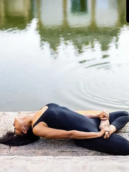 This is Matsyasana, or Fish Pose, a heart-opening posture that is often practiced at the end of a session. It helps to release tension in the neck and shoulders while creating a sense of expansion in the chest.