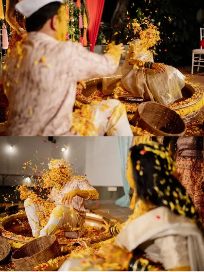Joyful moments from Haldi ceremonies hosted at my venues. Whether in the grand lawn of The Farmhouse Collective or the cozy setting of The Backyard, there's plenty of space for this fun-filled tradition.