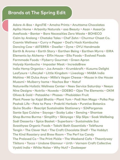A comprehensive list of all the brands featured at "The Spring Edit" event.