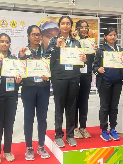 Our talented young women's team sweeping the podium at the Karnataka Mini Olympic games.