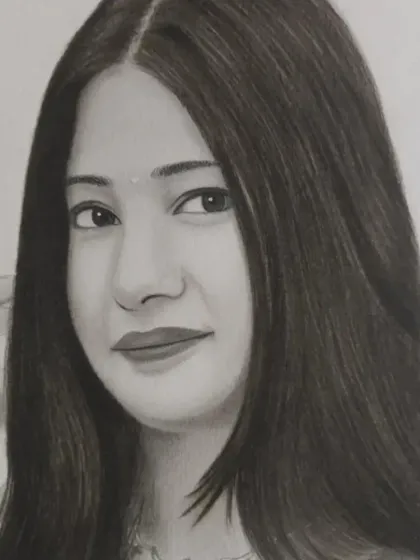 A close-up of the Meerut portrait, focusing on the detail in her face and hair.