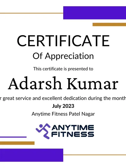 The certificate of appreciation for my dedication in July 2023. These awards motivate me to keep pushing and improving.