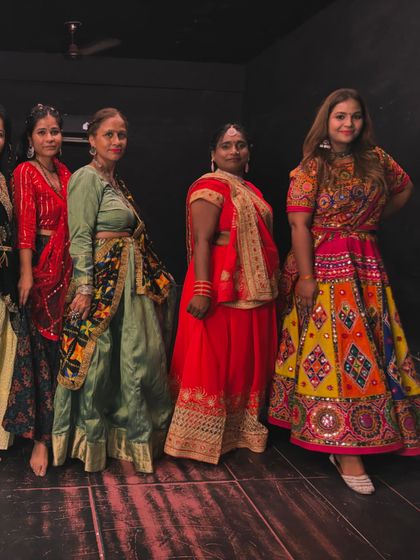 The ladies of my dance class posing in their beautiful traditional attire for our Navratri celebration. It's more than a class, it's a community.
