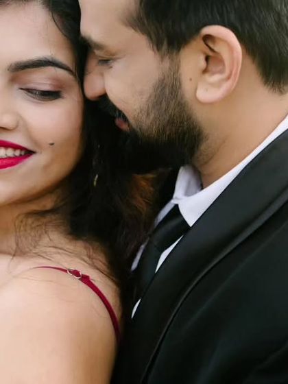 A soft and intimate close-up. The focus here is on the gentle expression and the feeling of being cherished, key elements of a romantic couple portrait.