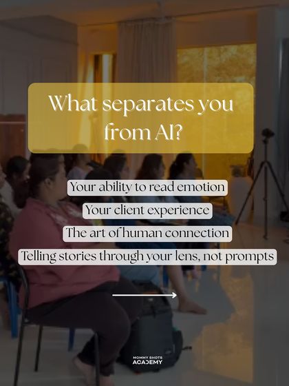 This graphic lists what separates a photographer from AI: reading emotion, client experience, and human connection.