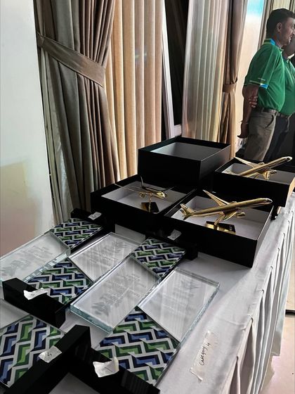 Preparing the trophies for the Saudi Arabia India Excellence Awards. Our awards management service ensures every winner is announced correctly and receives their award seamlessly.